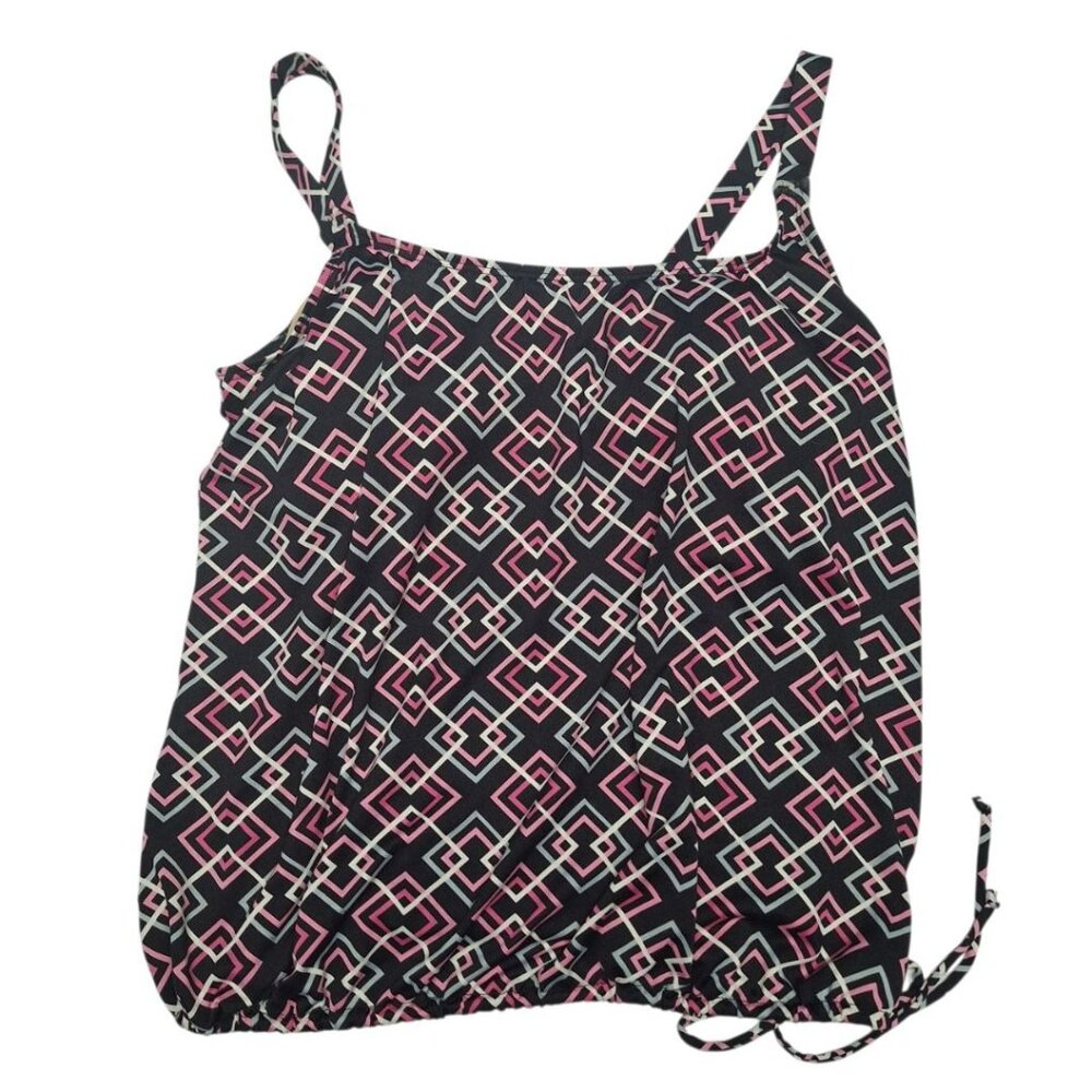 Inches Off Swimsuit atop Tankini Pink Black Rouched Tie Side Womens‎ 18W
